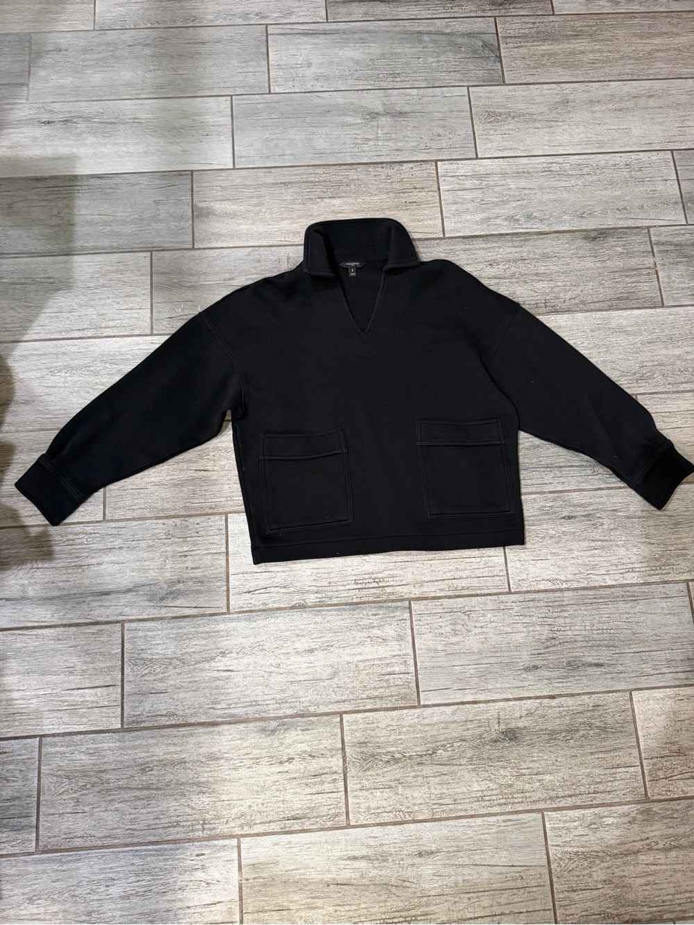 Womens Banana Republic Black Collared V Neck Sweater with Front Pockets